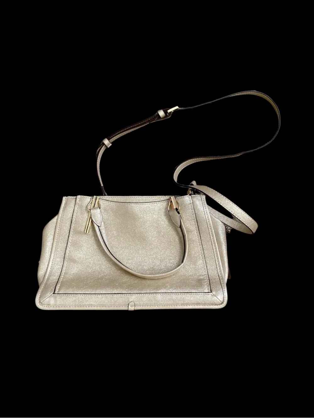 Gianni Bini Gold Metallic Pebbled Satchel Handbag Crossbody Purse Womens